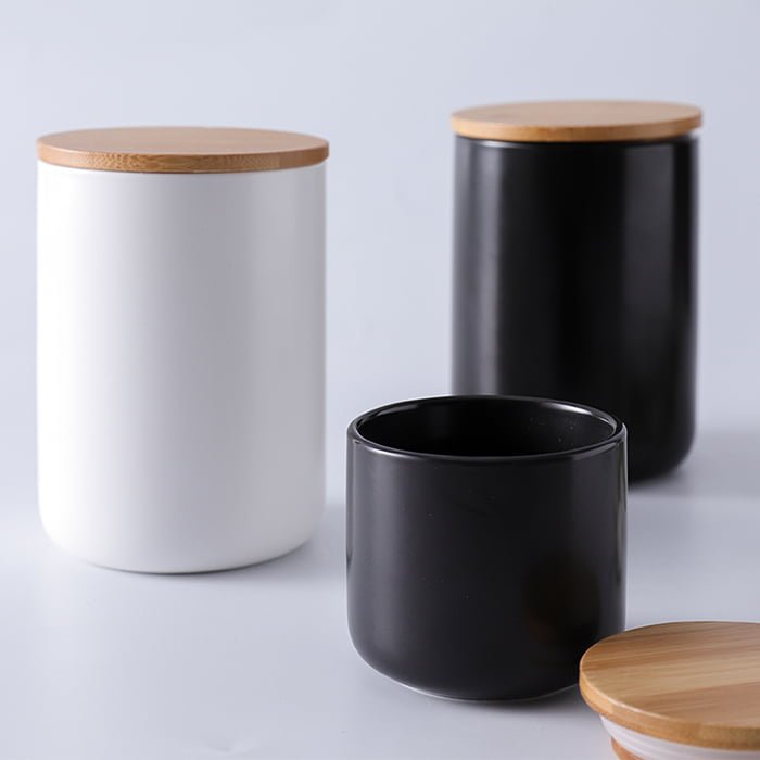 Ceramic Matte Black Candle Jars With Lid - Zenithceramic